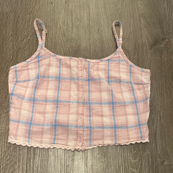 Wet Seal Tops - Wet Seal Pink & Blue Plaid Crop Tank Top
